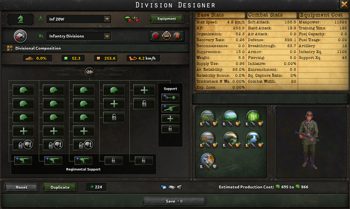 Designer: 10 Infantry, Combat Width 20