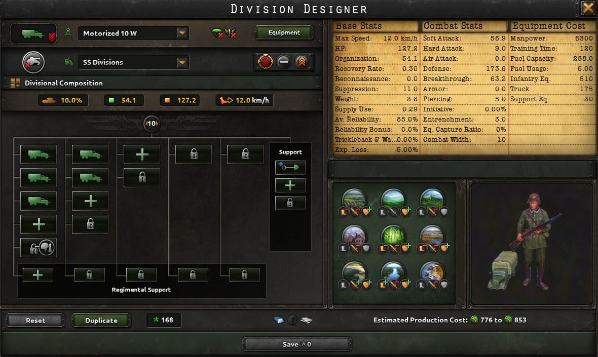 Designer: Motorized Infantry, Combat Width 10