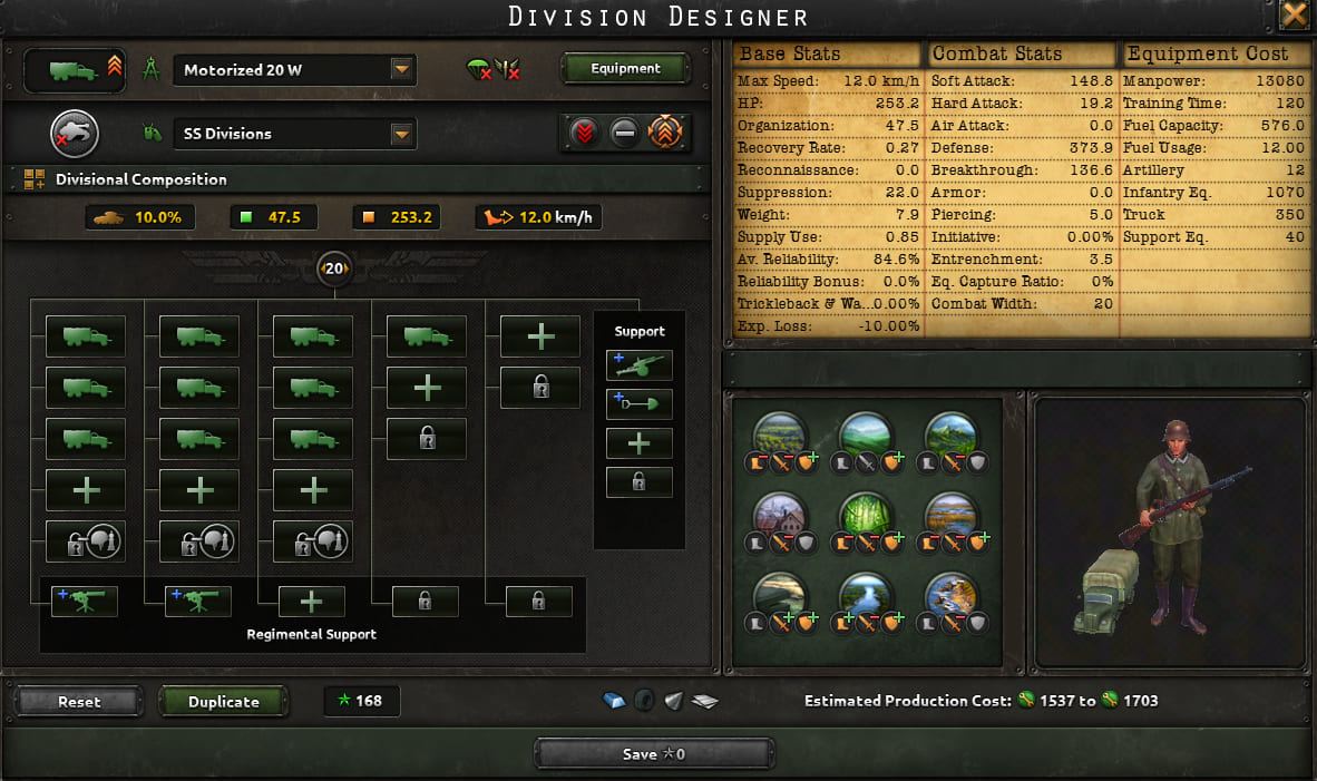 Designer: Motorized Infantry, Combat Width 20