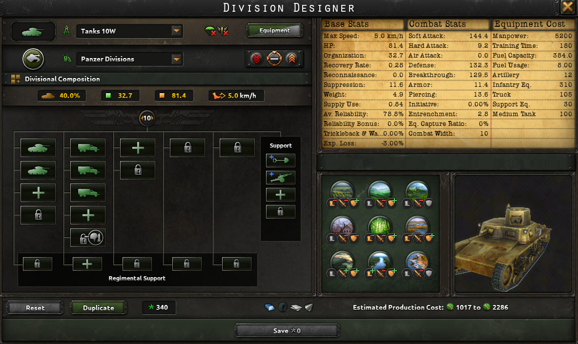 Designer: tanks, Combat Width 10