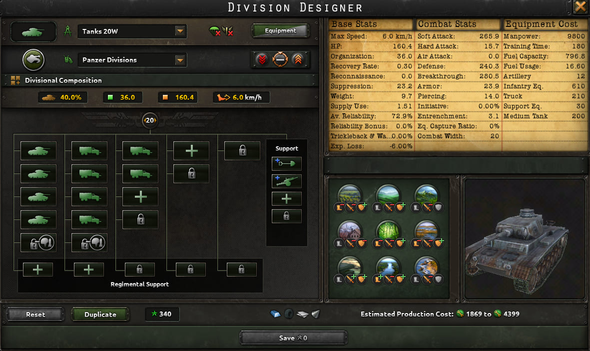 Designer: tanks, Combat Width 20