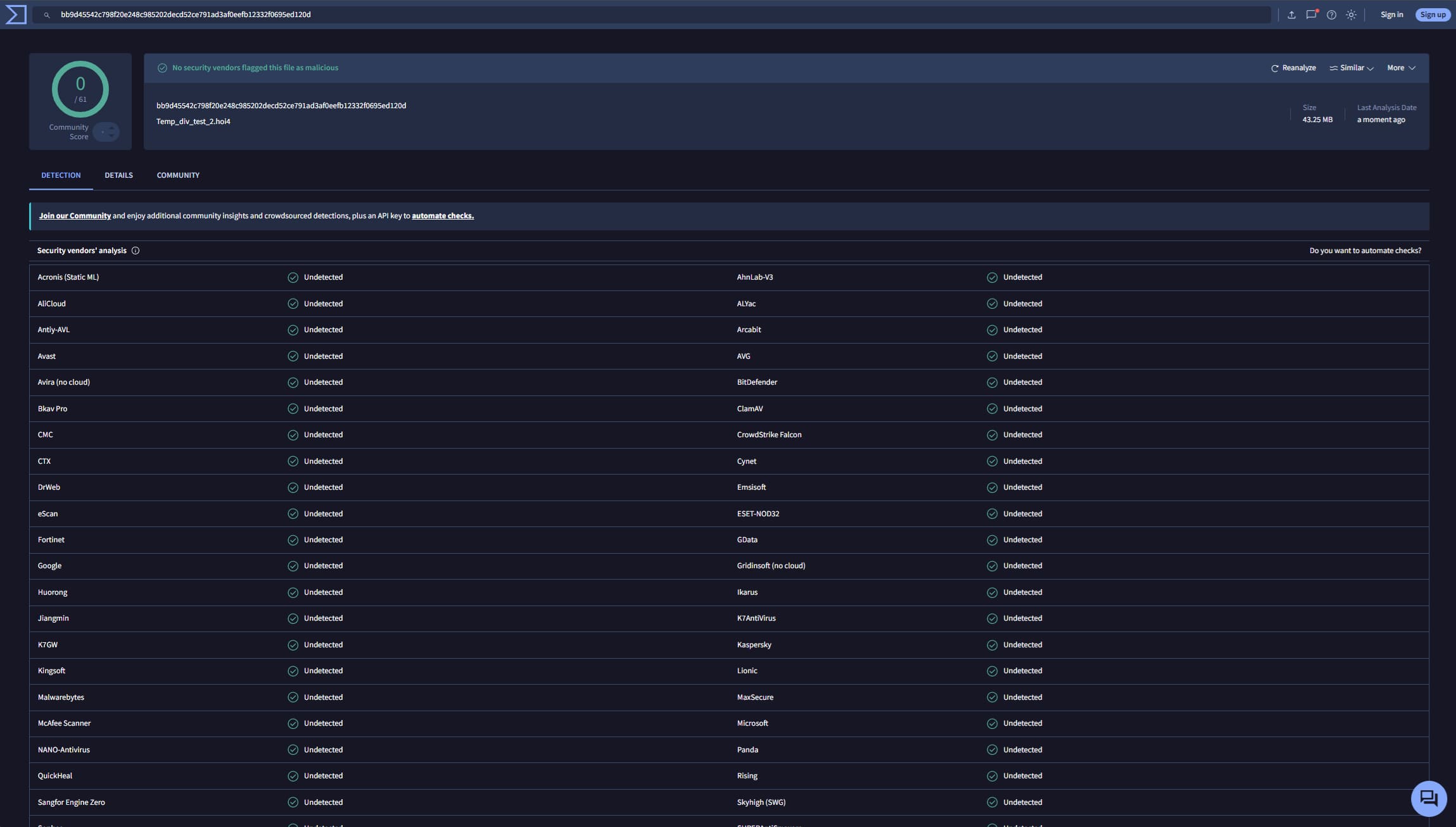 VirusTotal Screenshot
